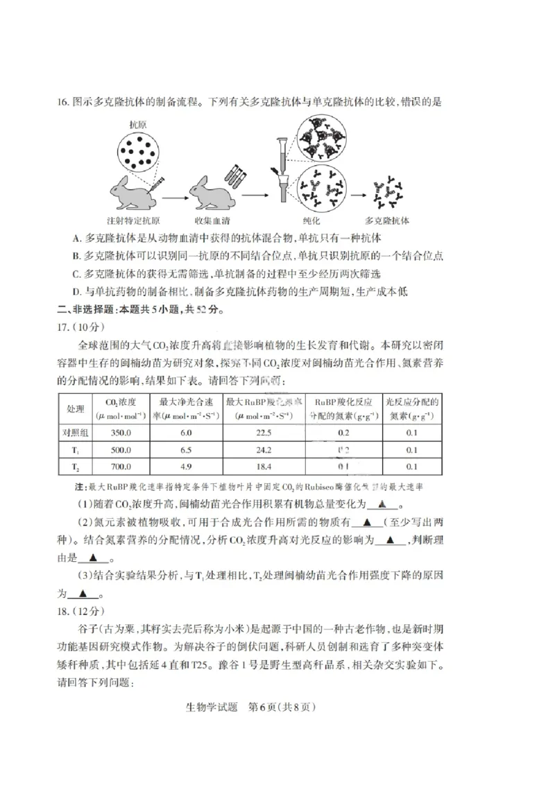 山西省启航卷2025届高考考前适应性测试-生物试题+答案_2024-2025高三（6-6月题库）_2025年02月试卷_0222山西省启航卷2025届高考考前适应性测试（2.19-2.20）（含日语）