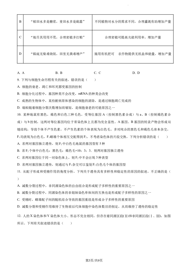 精品解析：辽宁省丹东市2023-2024学年高三11月阶段测试生物试题（原卷版）(1)_2023年11月_0211月合集_2024届辽宁省丹东市高三11月总复习阶段测试