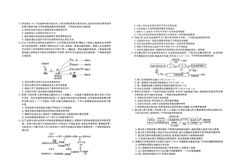 四川省九市2023-2024学年度高二第二学期期期末质量检测联考+生物_2024-2025高三（6-6月题库）_2024年07月试卷_240712四川省九市2023-2024学年度高二第二学期期期末质量检测联考