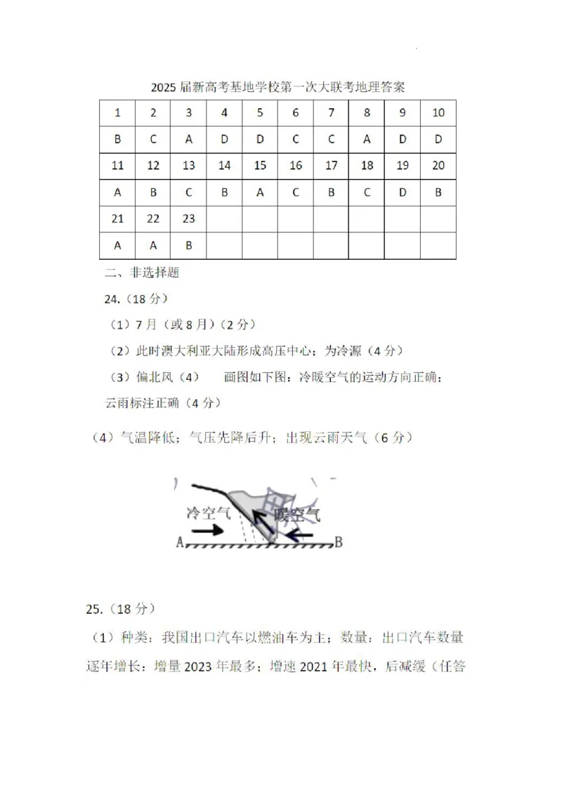 地理答案2025届新高考基地学校第一次大联考_2024-2025高三（6-6月题库）_2024年12月试卷_1225江苏省新高考基地学校2024-2025学年高三上学期12月第一次大联考（全科）_地理