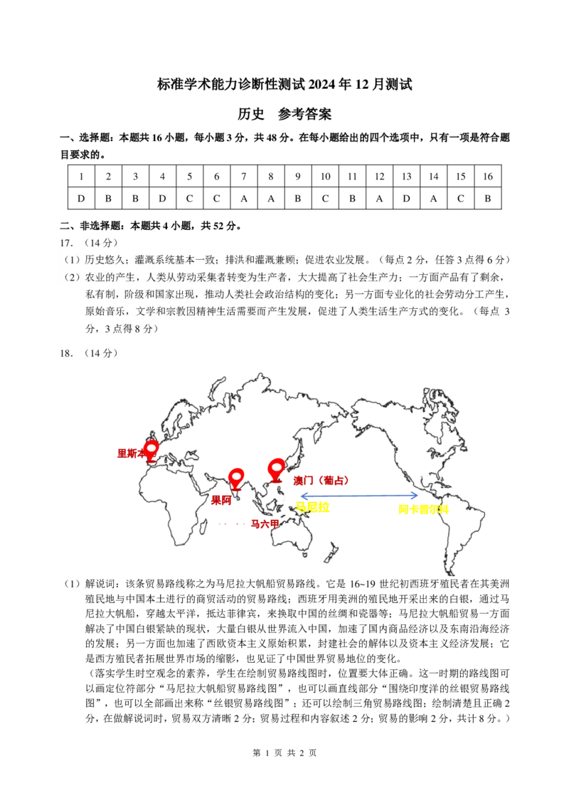 中学生标准学术能力诊断性测试2024-2025学年高三上学期12月月考试题历史PDF版含答案_2024-2025高三（6-6月题库）_2024年12月试卷