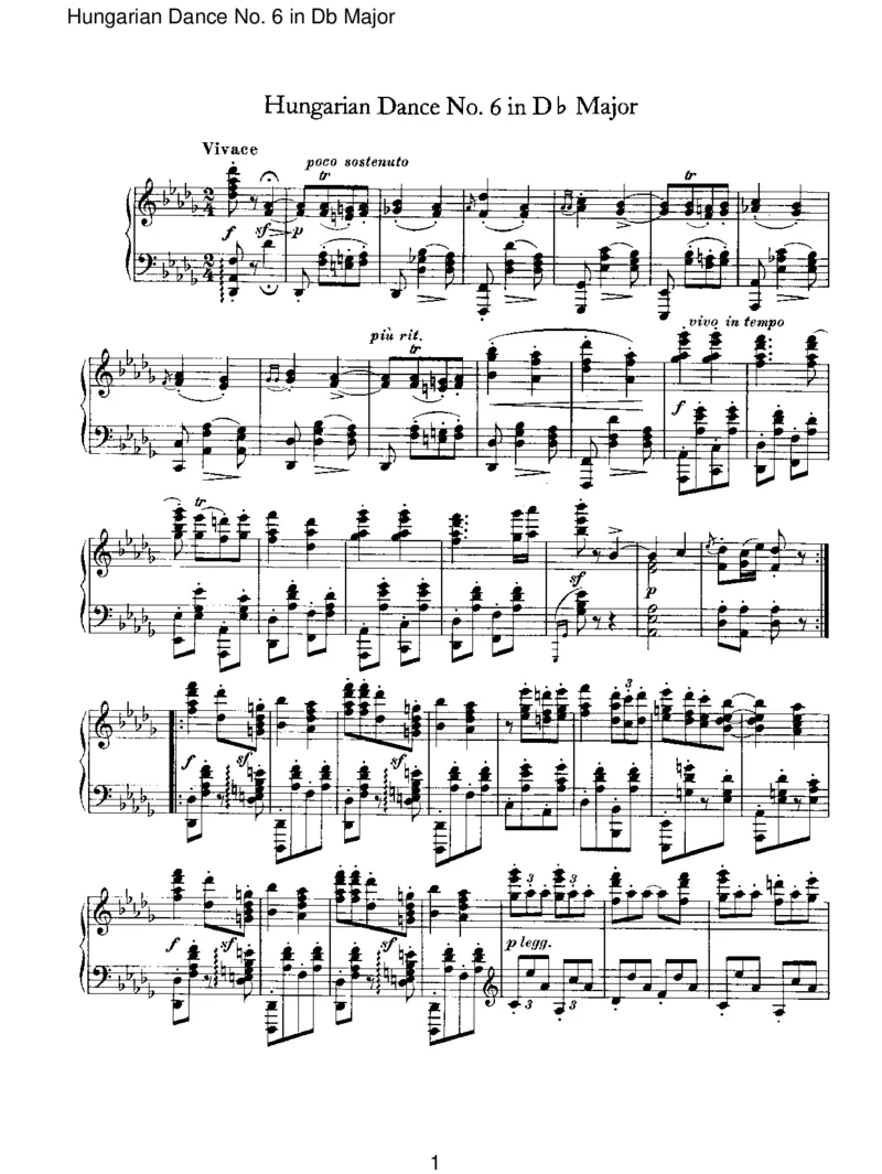 HungarianDanceNo.6inDbMajor_一万首著名钢琴曲谱哈农贝多芬合集视频教学电子版高清无水印可打印_1古典钢琴知名音乐家谱_勃拉姆斯钢琴谱全集_IV.HungarianDancesforSoloPiano