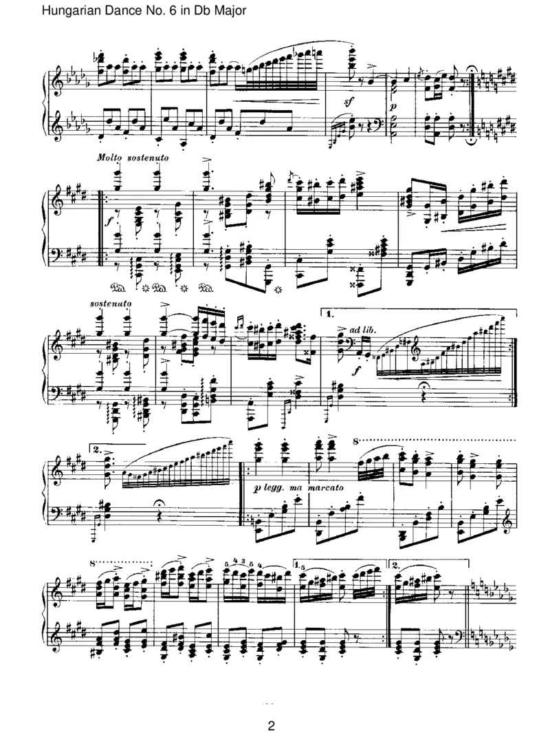 HungarianDanceNo.6inDbMajor_一万首著名钢琴曲谱哈农贝多芬合集视频教学电子版高清无水印可打印_1古典钢琴知名音乐家谱_勃拉姆斯钢琴谱全集_IV.HungarianDancesforSoloPiano