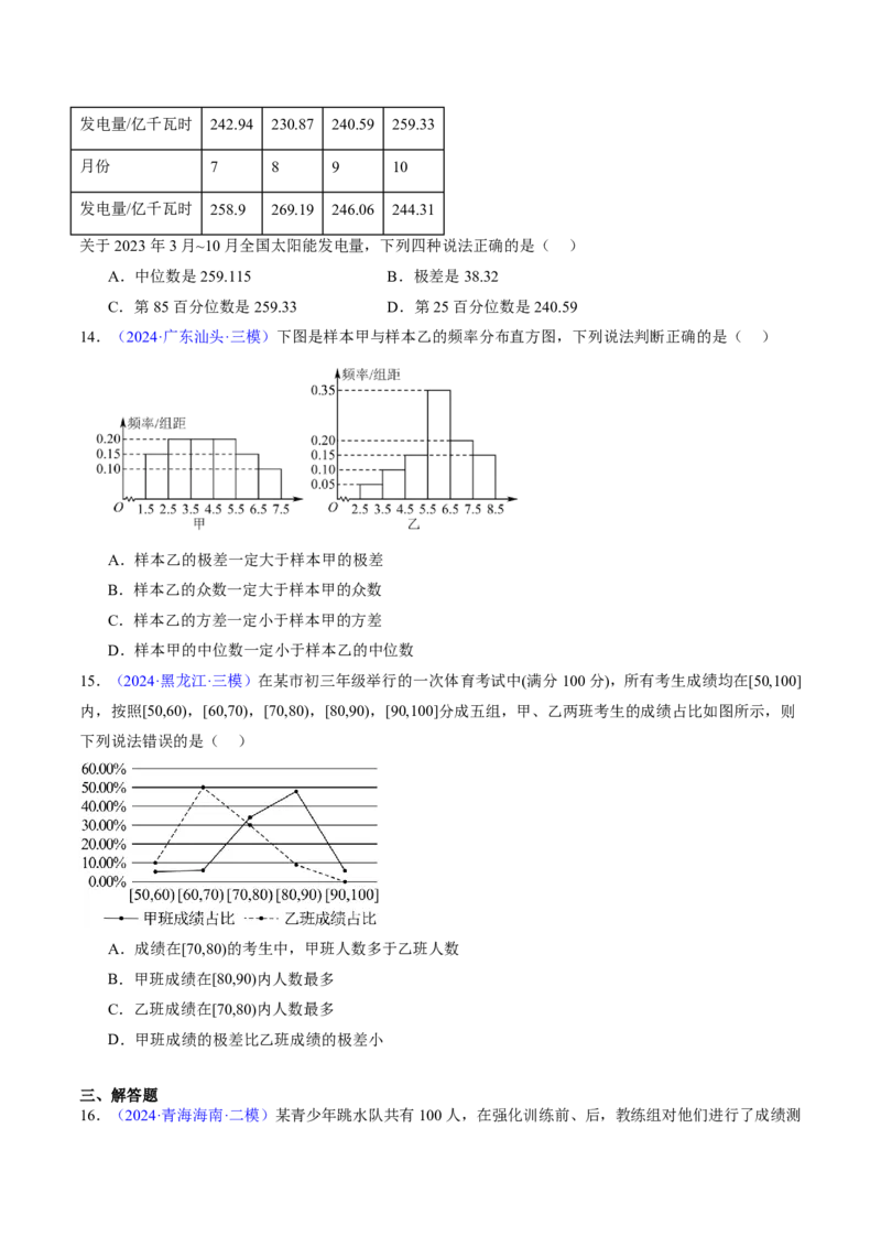 专题10统计（3大考向真题解读）-原卷版_2024-2025高三（6-6月题库）_2024年08月试卷_08202025版《真题题源解密-专题分类》数学