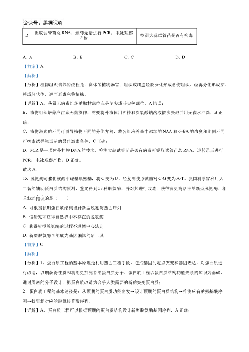 北京市朝阳区2024-2025学年高三上学期11月期中生物试题Word版含解析_2024-2025高三（6-6月题库）_2024年11月试卷_1116北京市朝阳区2024-2025学年高三上学期期中考试（全科）