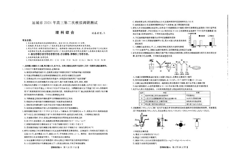 理综A_2024年4月_01按日期_22号_2024届山西省运城市高三第二次模拟调研测试_2024届山西省运城市高三下学期二模理综试题_理综