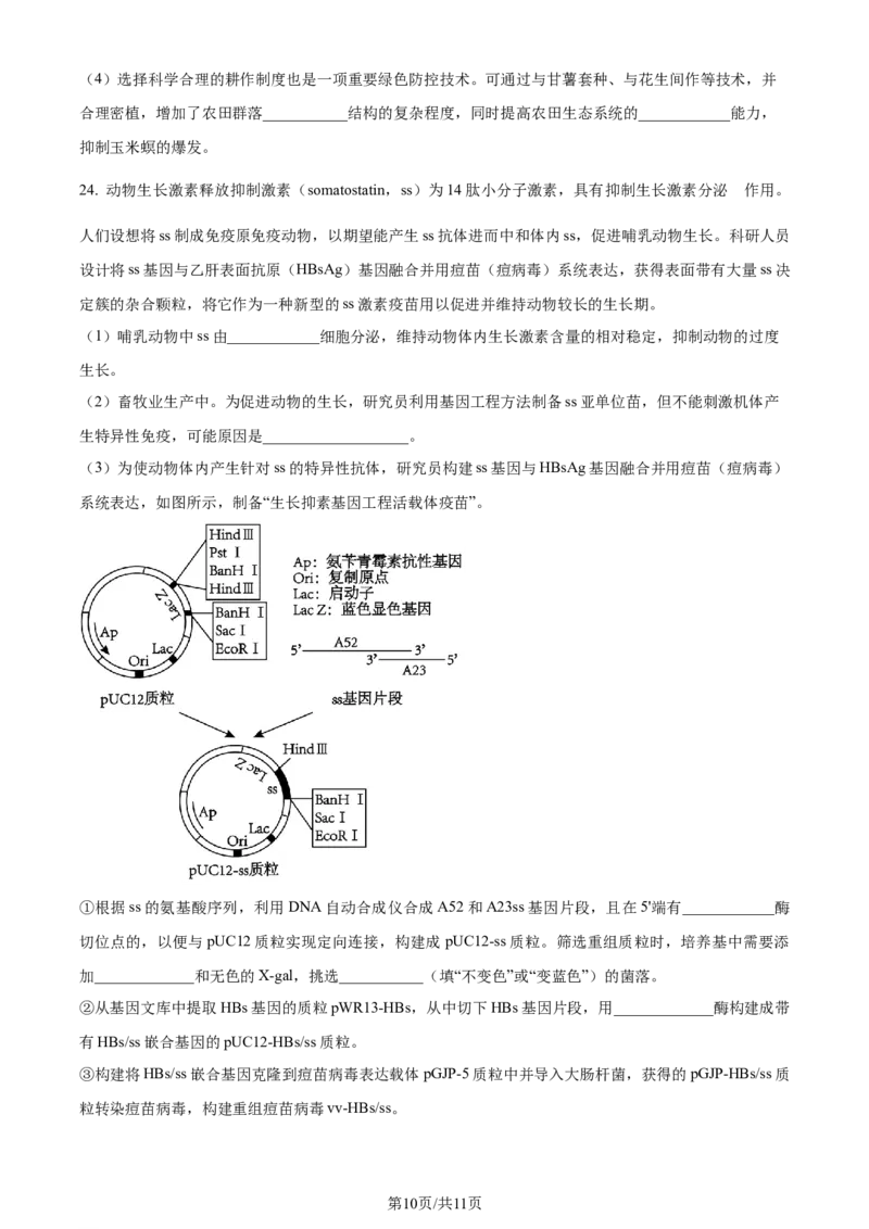 精品解析：浙江省七彩阳光联盟2023-2024学年高三下学期开学生物试题（原卷版）_2024年3月_013月合集_2024届浙江省七彩阳光新高考研究联盟高三下学期开学考试