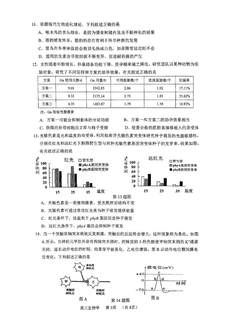 广东省东莞市、揭阳市、韶关市2024-2025学年高三上学期1月期末教学质量检查生物学试题_2024-2025高三（6-6月题库）_2025年02月试卷