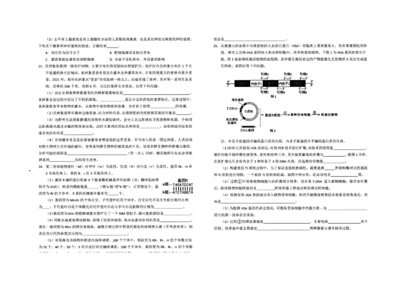 大庆市2025届高三年级第一次教学质量检测生物试卷（）_2024-2025高三（6-6月题库）_2024年09月试卷_0907黑龙江省大庆市2024-2025学年高三上学期第一次教学质量检测