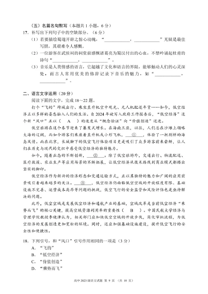 四川省成都市蓉城联盟2024-2025学年高二下学期4月期中考试语文试题_2024-2025高二（7-7月题库）_2025年04月试卷(1)_0426四川省成都市蓉城名校联盟2024-2025学年高二下学期期中考试