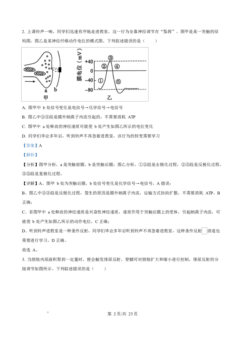 湖南省永州市2024-2025学年高二上学期期末质量监测生物试题Word版含解析_2024-2025高二（7-7月题库）_2025年03月试卷_0304湖南省永州市2024-2025学年高二上学期期末