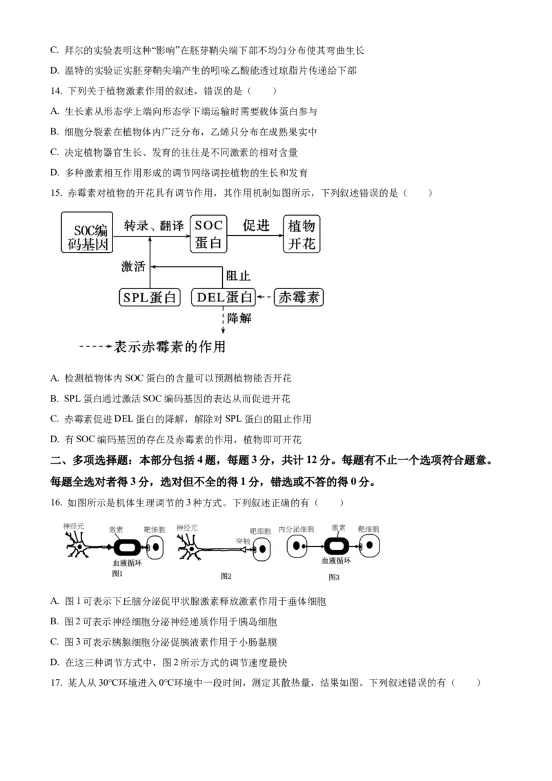 江苏省南京市2024-2025学年高二上学期11月期中生物试题Word版无答案_2024-2025高二（7-7月题库）_2024年11月试卷_1116江苏省南京市2024-2025学年高二上学期期中考试