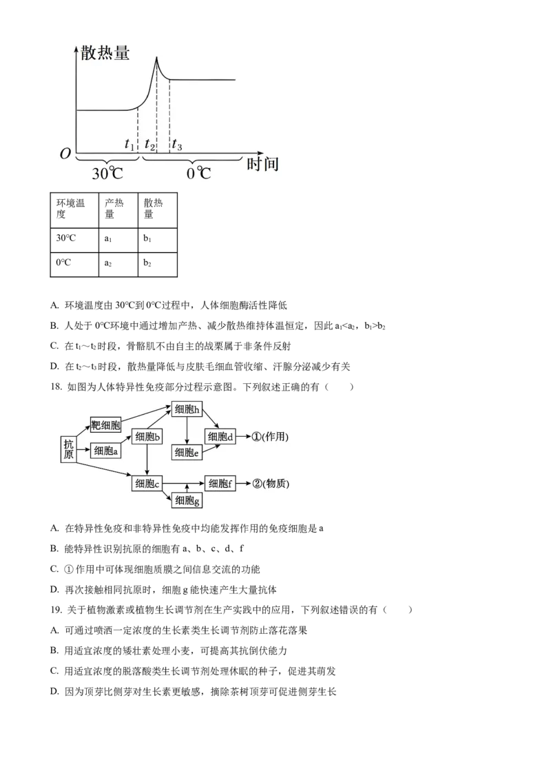 江苏省南京市2024-2025学年高二上学期11月期中生物试题Word版无答案_2024-2025高二（7-7月题库）_2024年11月试卷_1116江苏省南京市2024-2025学年高二上学期期中考试