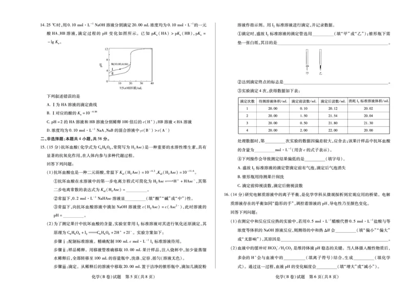 化学B卷山西高二上期中试卷_251202天一大联考&middot;山西省2025-2026学年（上）高二年级期中考试（全）