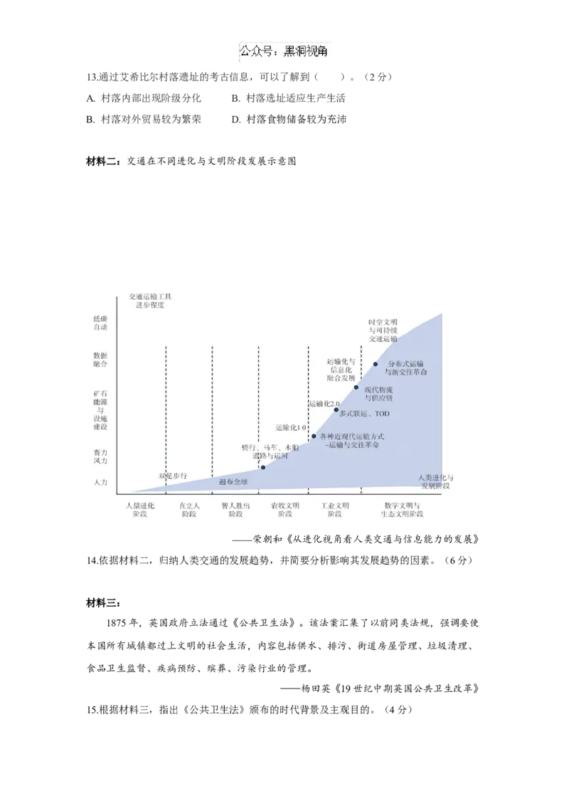 上海市奉贤区2024-2025学年高三上学期一模历史试题（含答案）_2024-2025高三（6-6月题库）_2024年12月试卷_1217上海市奉贤区2025届高三上学期一模