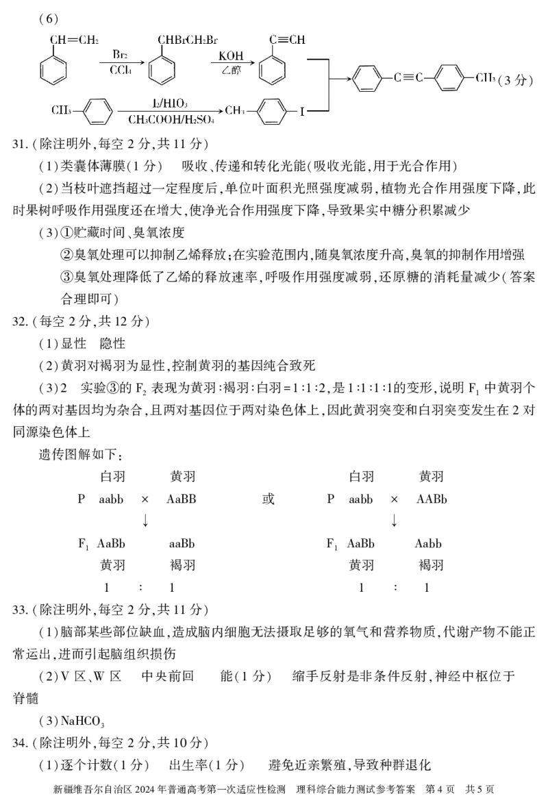 理科综合答案24学年自治区适应性检测第一次_2024年3月_013月合集_2024届新疆维吾尔自治区高三下学期第一次适应性_2024届新疆维吾尔自治区高三下学期第一次适应性理综