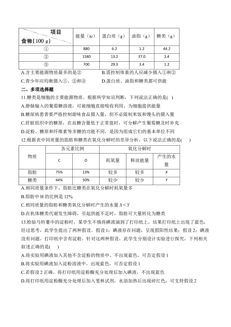 专题1细胞的分子组成（选择题）&mdash;&mdash;高考生物学模块考前抢分练新高考版（含解析）_2024-2025高三（6-6月题库）_2026年1月高三