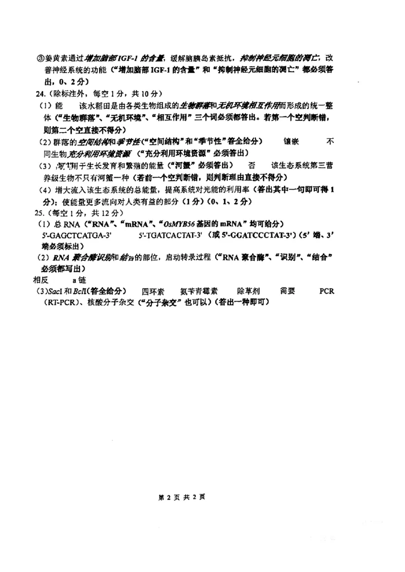 山东省泰山教育联盟2025届高三4月联考生物答案_2024-2026高三（6-6月题库）_2025年04月试卷_0422山东省泰山教育联盟2024-2025学年高三下学期4月联考（二模）（全科）