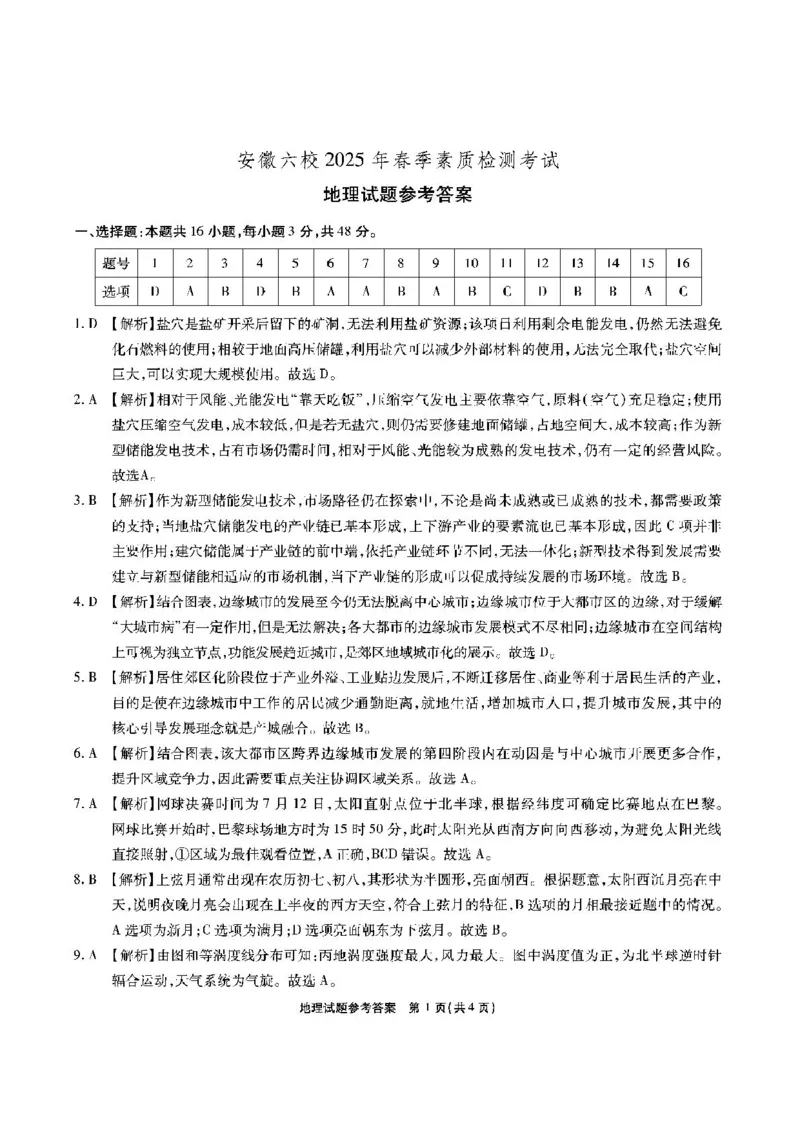 安徽六校-地理答案_2024-2025高三（6-6月题库）_2025年02月试卷_0216安徽省六校2024-2025学年高三下学期2月素质检测考试（全科）_安徽省六校2024-2025学年高三下学期2月素质检测考试地理