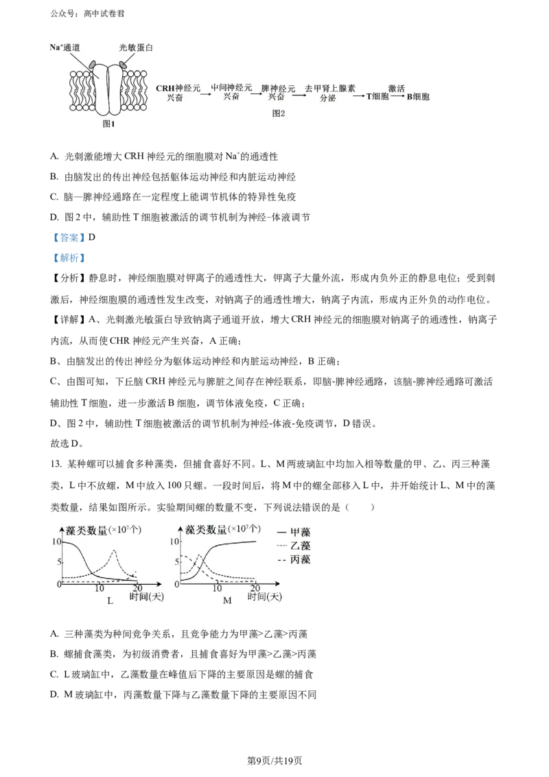 精品解析：重庆市璧山来凤中学等多校联考2023-2024学年高三下学期3月月考生物试题（解析版）_2024年3月_013月合集_2024届重庆金太阳（24-340C）好教育联盟高三3月联考