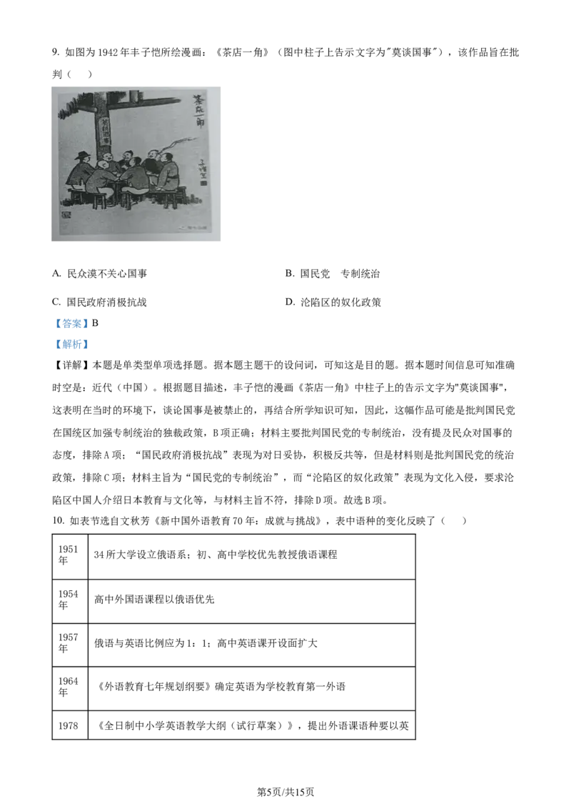 精品解析：2024届湖南省常德市高三下学期3月模拟考试（二模）历史试题（解析版）_2024年4月_01按日期_3号_2024届湖南省常德市高三下学期3月模拟考试