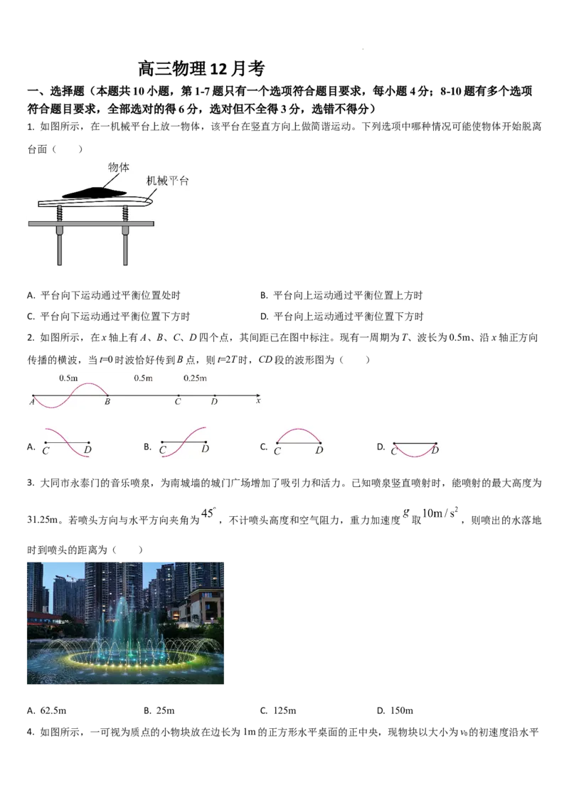 吉林省通化市梅河口市第五中学2024-2025学年高三上学期12月月考物理试题_2024-2025高三（6-6月题库）_2024年12月试卷