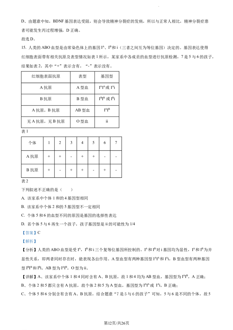 精品解析：辽宁省大连市金州高级中学2023-2024学年高三上学期期中生物试题（解析版）(1)_2023年11月_0211月合集_2024届辽宁省大连市金州高级中学高三上学期期中考试