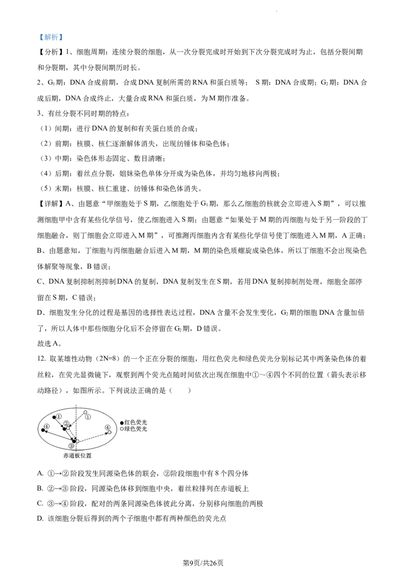 精品解析：辽宁省大连市金州高级中学2023-2024学年高三上学期期中生物试题（解析版）(1)_2023年11月_0211月合集_2024届辽宁省大连市金州高级中学高三上学期期中考试