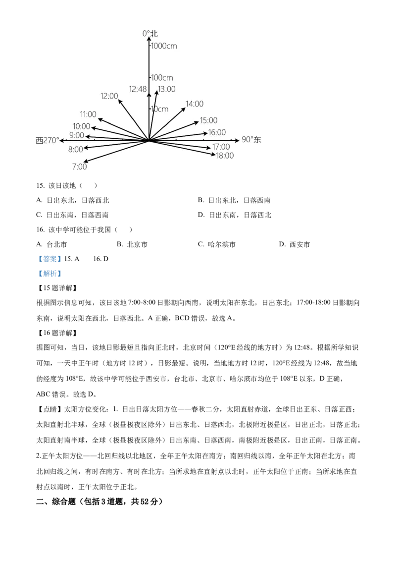 精品解析：黑龙江省大庆市大庆中学2023-2024学年高三下学期开学地理试题（解析版）_2024年3月_013月合集_2024届黑龙江省大庆市大庆中学高三下学期开学考试