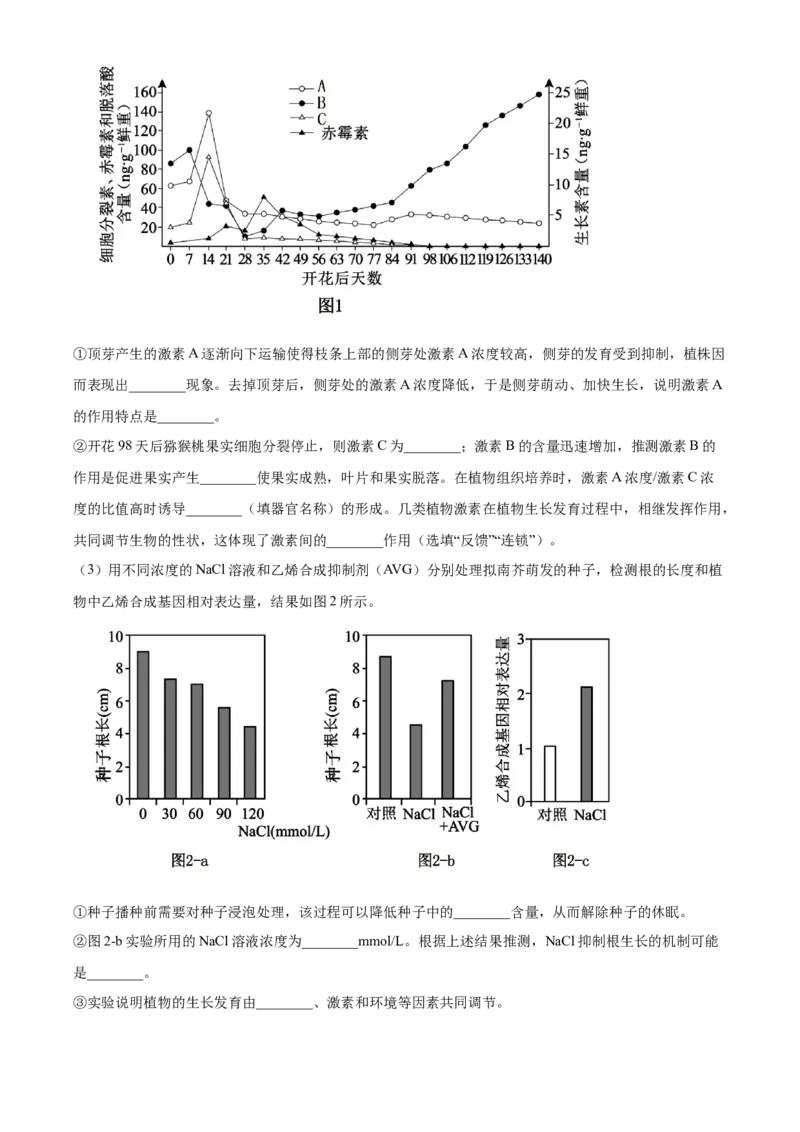 江苏省连云港市2024-2025学年高二上学期期末调研考试生物试题Word版无答案_2024-2025高二（7-7月题库）_2025年03月试卷_0311江苏省连云港市2024-2025学年高二上学期期末考试