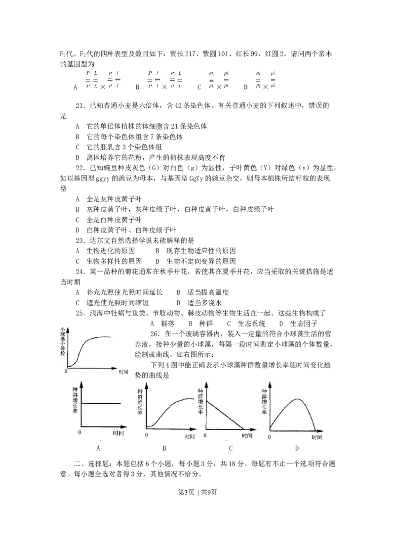 2002年河南高考生物真题及答案_生物高考真题试卷_旧1990-2007&middot;高考生物真题_1990-2007&middot;高考生物真题&middot;word_河南