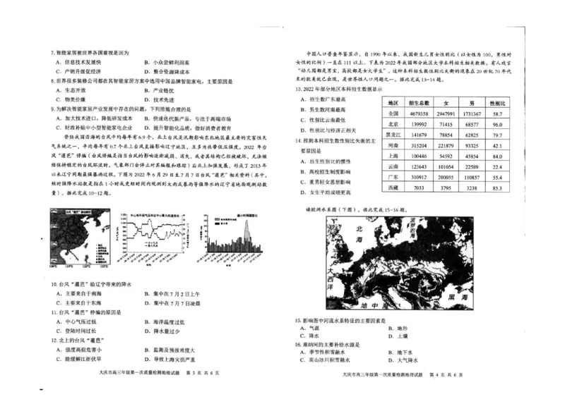 大庆市2025届高三年级第一次教学质量检测地理+答案_2024-2025高三（6-6月题库）_2024年09月试卷_0907黑龙江省大庆市2024-2025学年高三上学期第一次教学质量检测