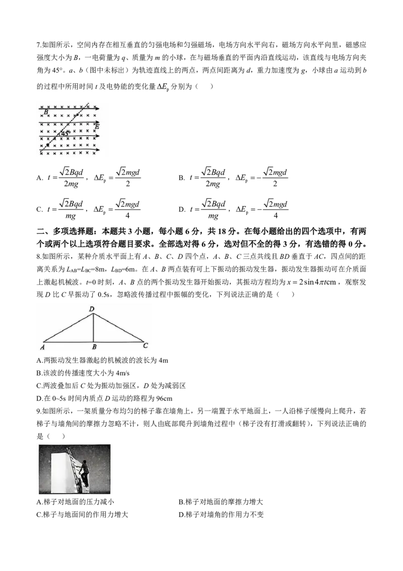 河北省沧州市2024-2025学年高三上学期10月复习质量监测物理试题_2024-2025高三（6-6月题库）_2024年10月试卷_1018河北省沧州市2024-2025学年高三上学期10月复习质量监测试题