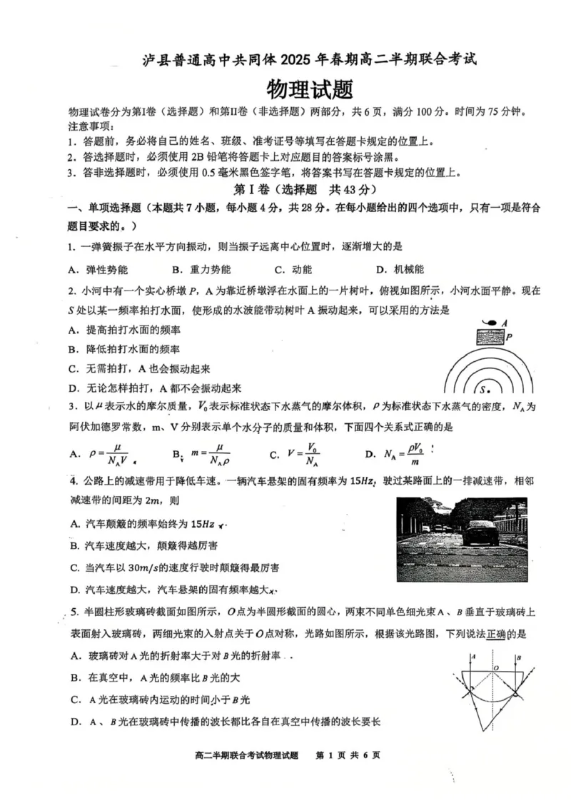 四川省泸州市泸县高中共同体2024-2025学年高二下学期4月期中联考试题物理PDF版含答案_2024-2025高二（7-7月题库）_2025年05月试卷