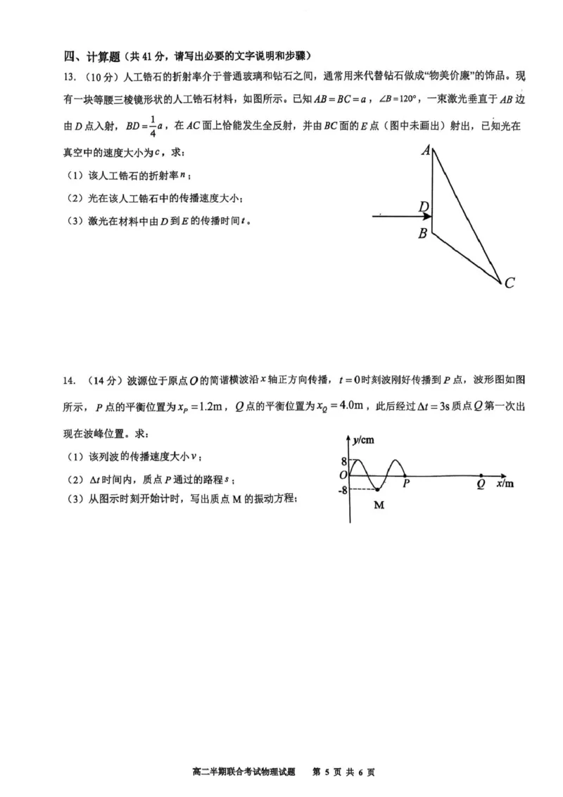 四川省泸州市泸县高中共同体2024-2025学年高二下学期4月期中联考试题物理PDF版含答案_2024-2025高二（7-7月题库）_2025年05月试卷