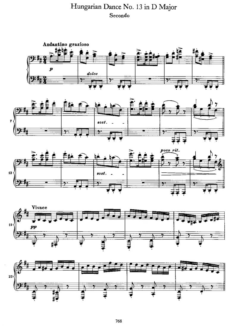 HungarianDanceNo13inD_一万首著名钢琴曲谱哈农贝多芬合集视频教学电子版高清无水印可打印_1古典钢琴知名音乐家谱_勃拉姆斯钢琴谱全集_匈牙利舞曲四手联弹版