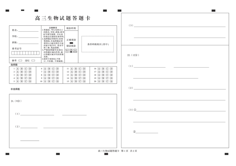 山东省德州市2024-2025学年高三上学期期中考试生物试题答题纸_2024-2025高三（6-6月题库）_2024年11月试卷_1116山东省德州市2024-2025学年高三上学期期中考试（全科）
