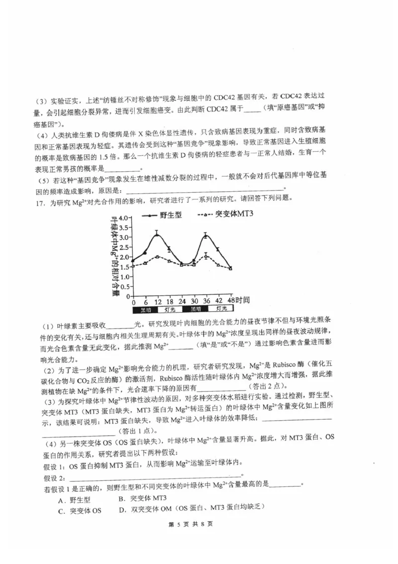四川省绵阳中学2024-2025学年高三上学期12月月考生物试题_2024-2025高三（6-6月题库）_2024年12月试卷_1216四川省绵阳中学2024-2025学年高三上学期12月月考