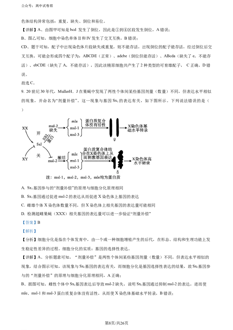 精品解析：山东省实验中学2024届高三下学期第一次模拟考试生物试题（解析版）_2024年4月_01按日期_13号_2024届山东省实验中学高三下学期一模考试