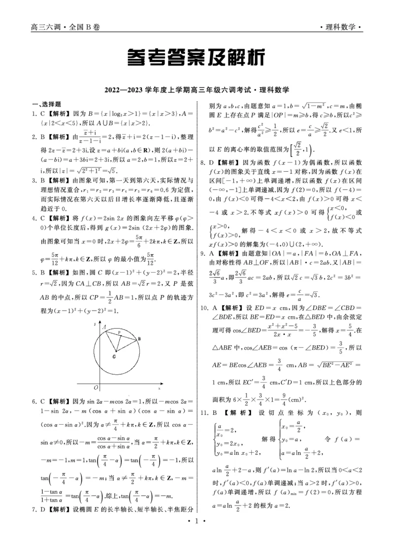 衡中同卷丨2023届高三六调考试（全国B卷）丨理科数学答案_2024年2月_01每日更新_15号_2023届衡中同卷高三六调考试（全国B卷）全科
