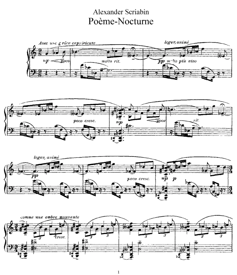 Poeme-Nocturne,Op61_一万首著名钢琴曲谱哈农贝多芬合集视频教学电子版高清无水印可打印_1古典钢琴知名音乐家谱_斯克里亚宾钢琴谱全集_其他