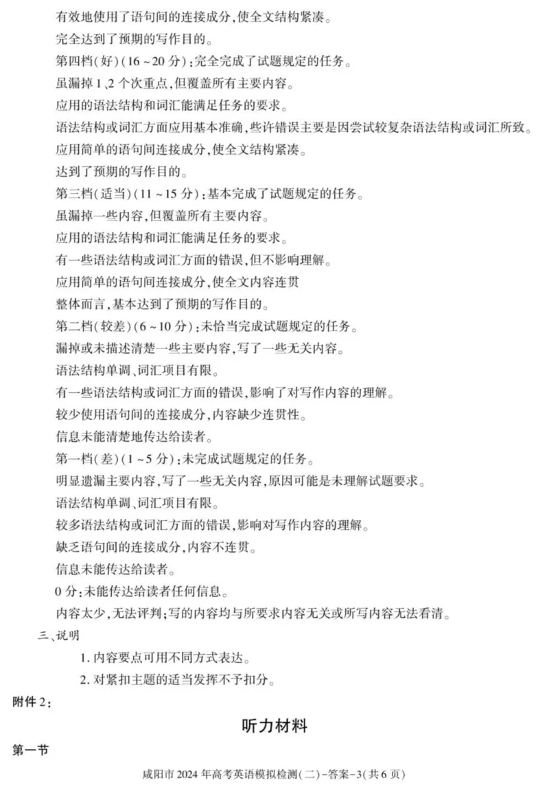 答案_2024年3月_013月合集_2024届陕西省咸阳市高三下学期高考模拟检测(二)_2024届陕西省咸阳市高三下学期模拟检测（二）英语试题