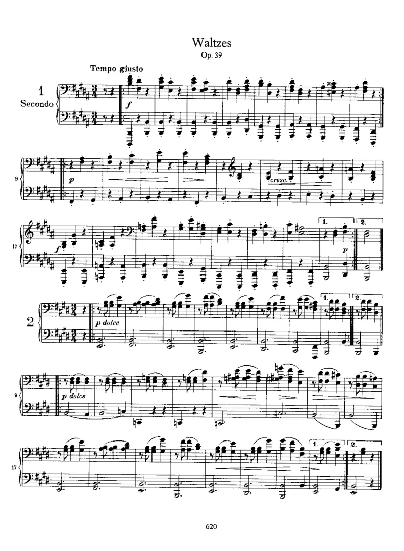 Waltzes,Op39(4Hands)_一万首著名钢琴曲谱哈农贝多芬合集视频教学电子版高清无水印可打印_1古典钢琴知名音乐家谱_勃拉姆斯钢琴谱全集_四手联弹