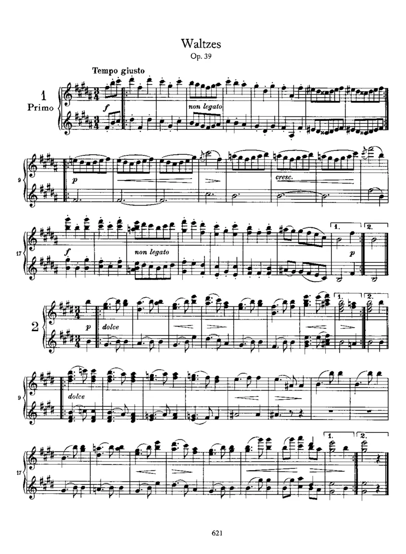 Waltzes,Op39(4Hands)_一万首著名钢琴曲谱哈农贝多芬合集视频教学电子版高清无水印可打印_1古典钢琴知名音乐家谱_勃拉姆斯钢琴谱全集_四手联弹