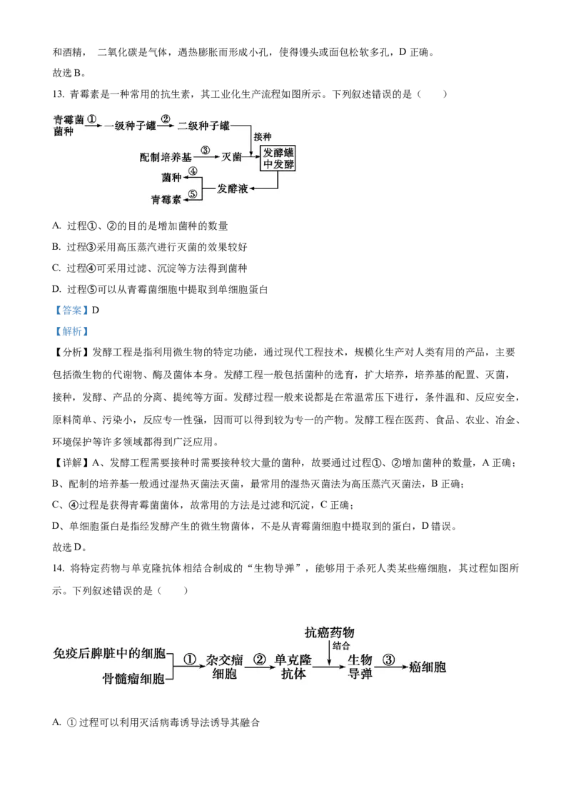 安徽省黄山市2023-2024学年高二下学期7月期末考试生物Word版含解析_2024-2025高三（6-6月题库）_2024年07月试卷_240715安徽省黄山市2023-2024学年高二下学期7月期末考试