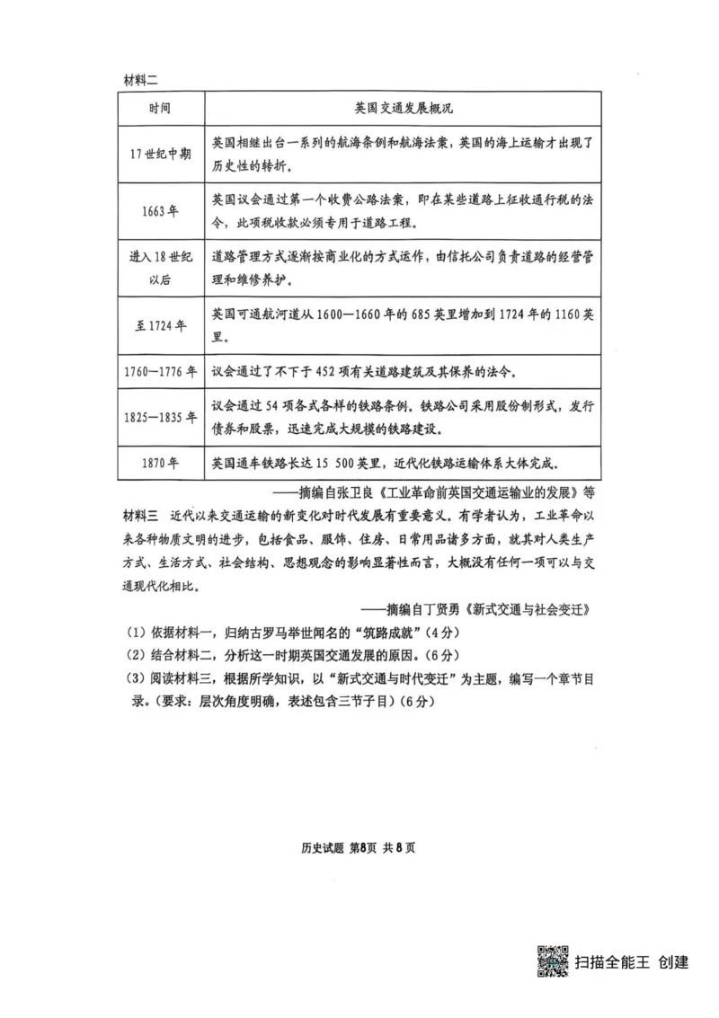 山东省实验中学2024-2025学年高三下学期第四次诊断考试历史试题+答案_2024-2025高三（6-6月题库）_2025年02月试卷_02142025届山东省实验中学高三下学期第四次诊断考试（全科）