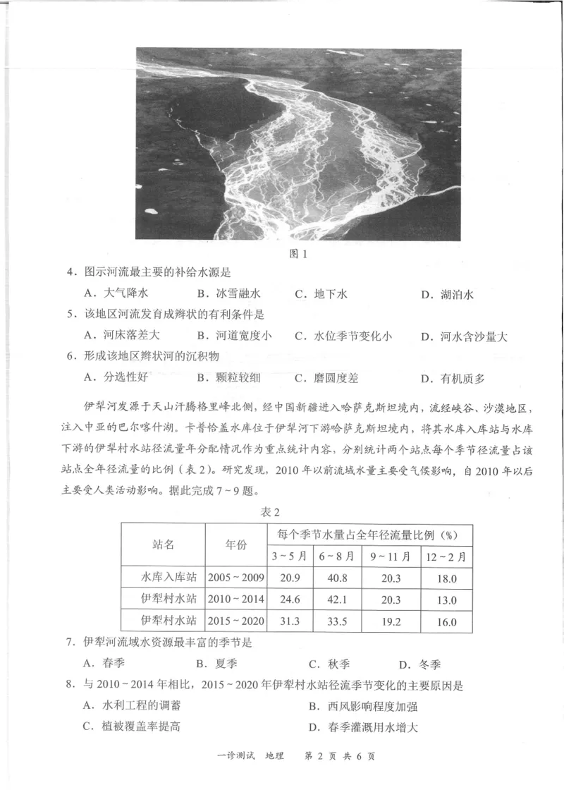 四川省宜宾市2025届高三第一次诊断性考试地理_2024-2025高三（6-6月题库）_2024年11月试卷_1124四川省宜宾市2025届高三第一次诊断性考试（全科）