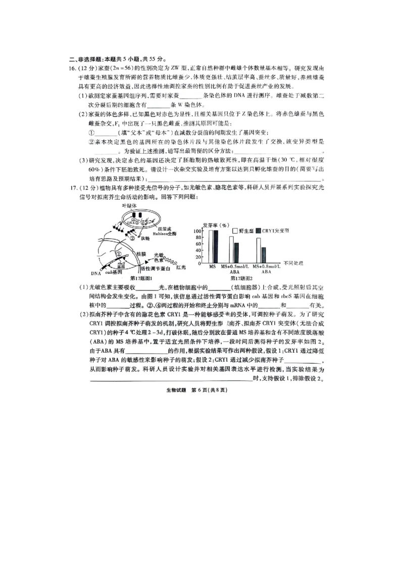 重庆市南开中学2023-2024学年高三下2月月考生物试题_2024年2月_01每日更新_21号_2024届重庆市南开中学高三第六次质量检测_重庆市南开中学高2024届高三第六次质量检测生物