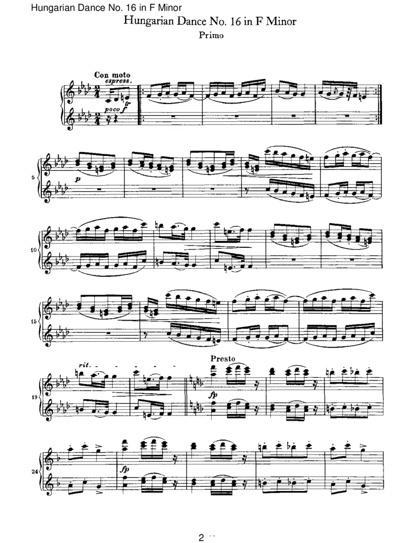 HungarianDanceNo.16inFMinor_一万首著名钢琴曲谱哈农贝多芬合集视频教学电子版高清无水印可打印_1古典钢琴知名音乐家谱_勃拉姆斯钢琴谱全集_VI.PianoWorksforFourHands