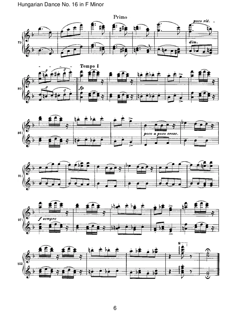 HungarianDanceNo.16inFMinor_一万首著名钢琴曲谱哈农贝多芬合集视频教学电子版高清无水印可打印_1古典钢琴知名音乐家谱_勃拉姆斯钢琴谱全集_VI.PianoWorksforFourHands